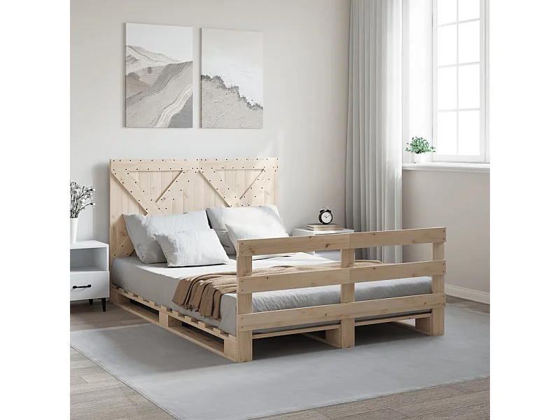 Bedframe met hoofdbord massief grenenhout 160x200 cm