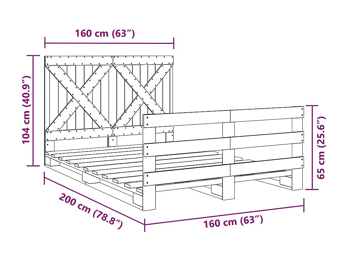 Bedframe met hoofdbord massief grenenhout 160x200 cm