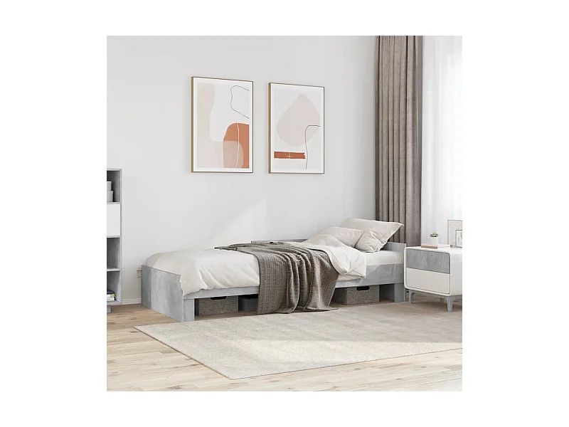 Cadre de lit sans matelas gris béton 75x190cm bois d'ingénierie