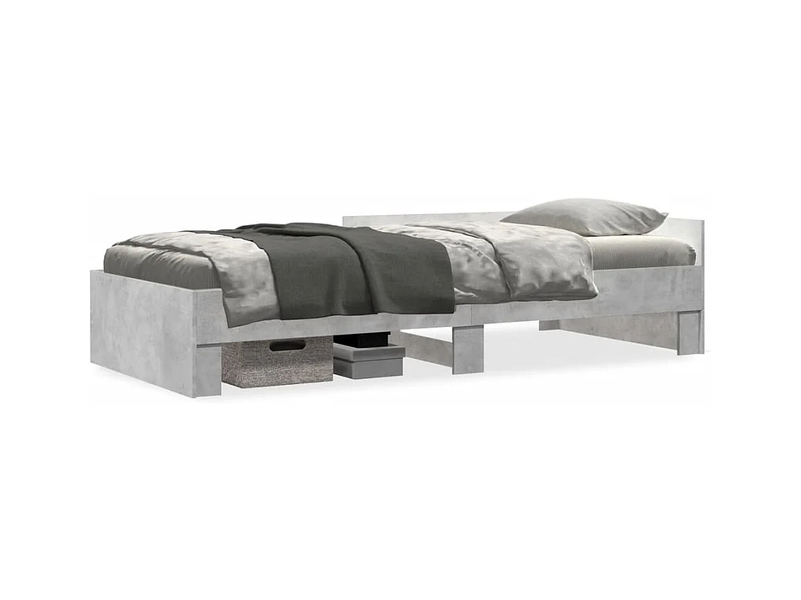 Cadre de lit sans matelas gris béton 75x190cm bois d'ingénierie