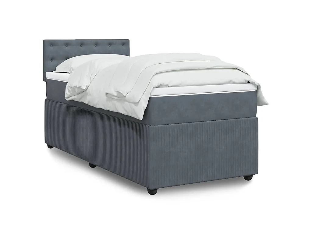 Cama com molas/colchão 100x200 cm veludo cinza-escuro