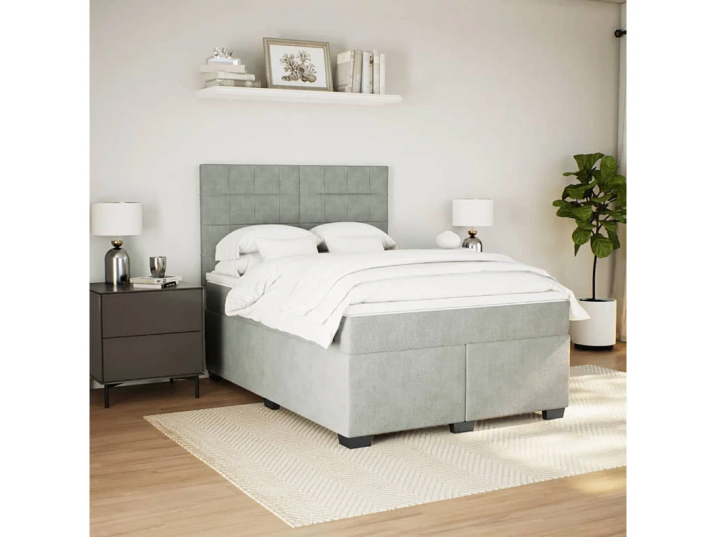 Cama com molas/colchão 140x190 cm veludo cinzento-claro