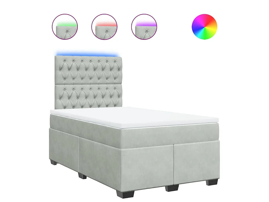 Cama boxspring c/ colchão 120x200 cm veludo cinzento-claro