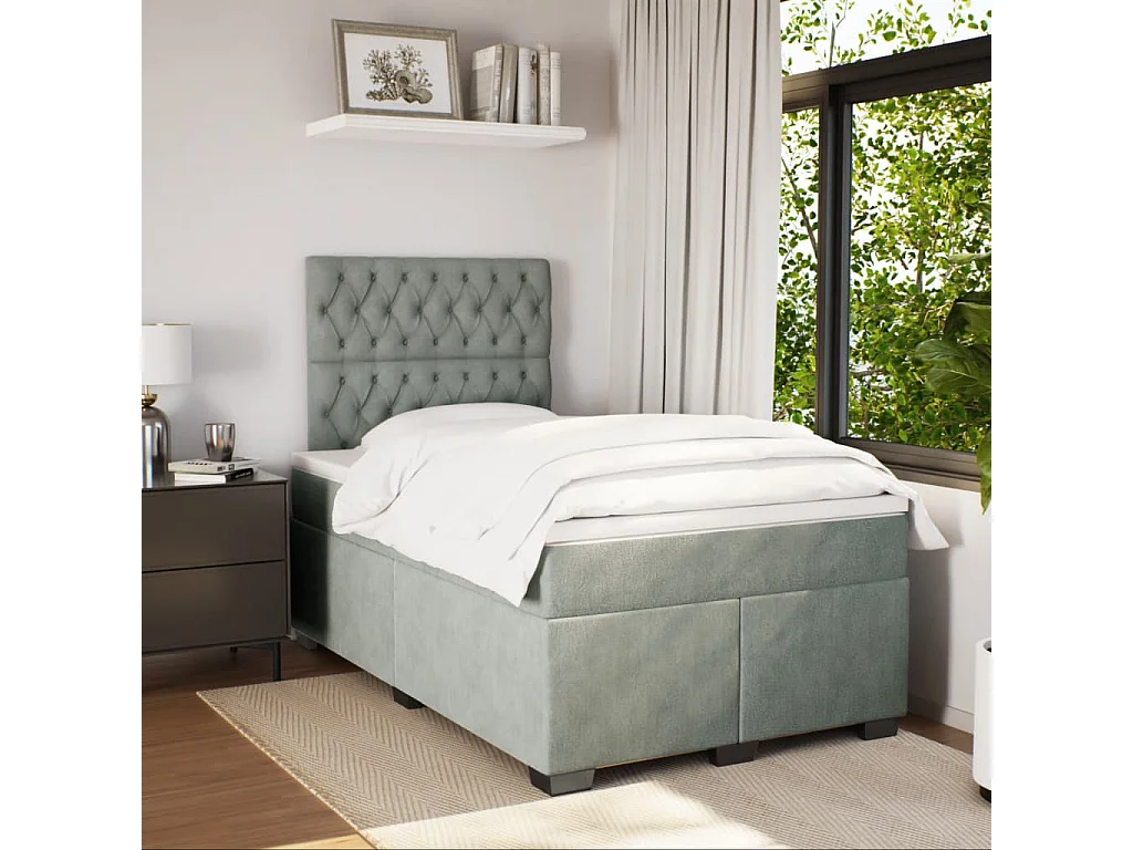Cama boxspring c/ colchão 120x200 cm veludo cinzento-claro