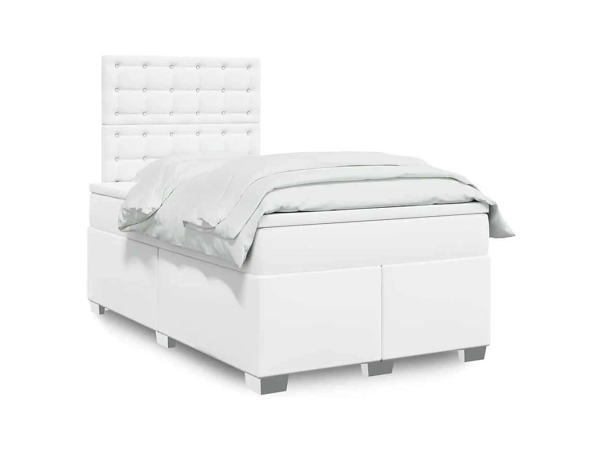 Sommier à lattes de lit avec matelas Blanc 120x200cm Similicuir