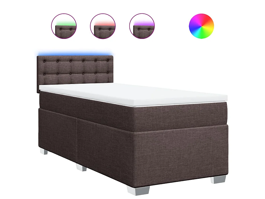 Cama box spring con colchón tela marrón oscuro 100x200 cm