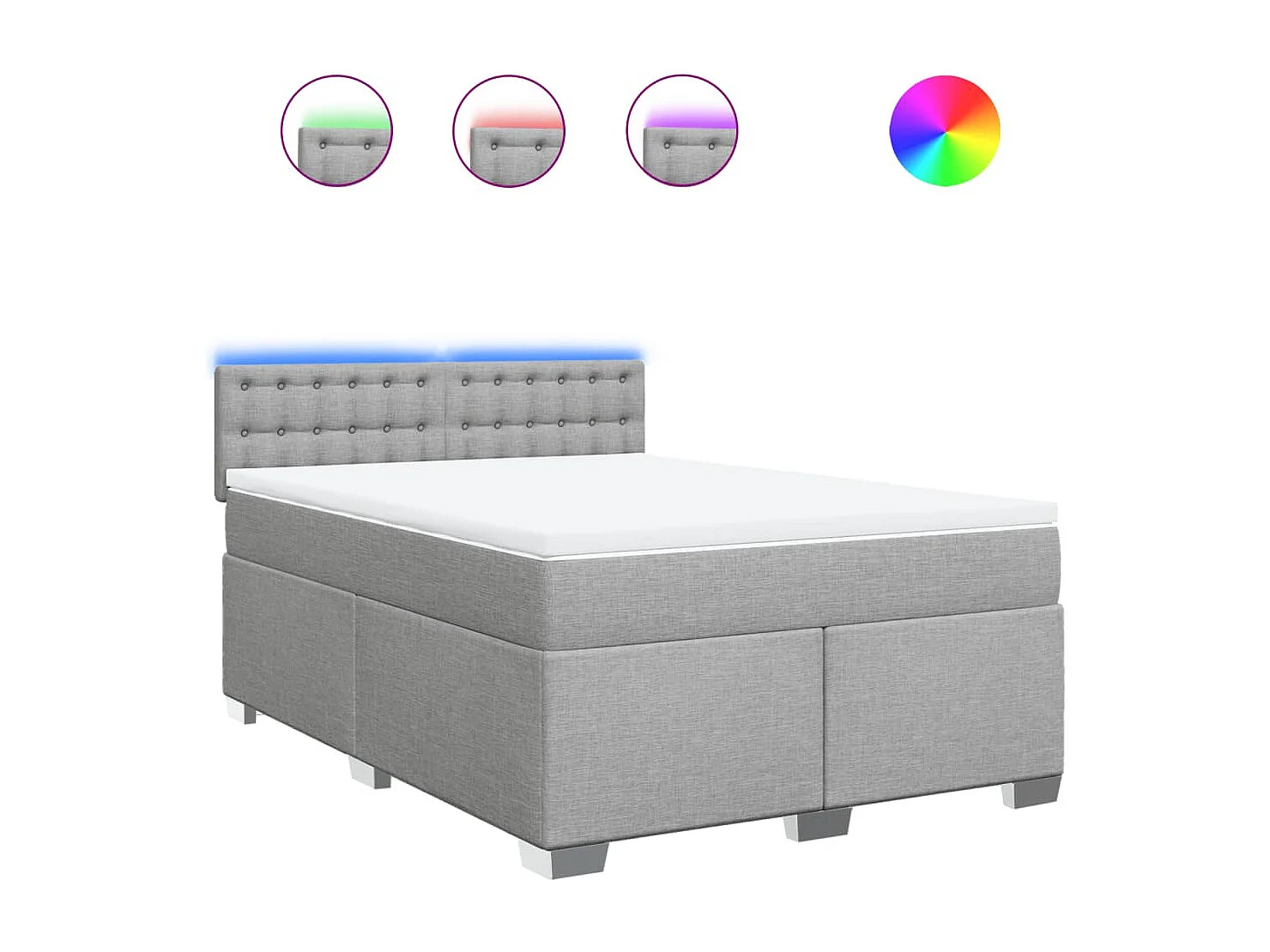Cama box spring con colchón tela gris claro 160x200 cm