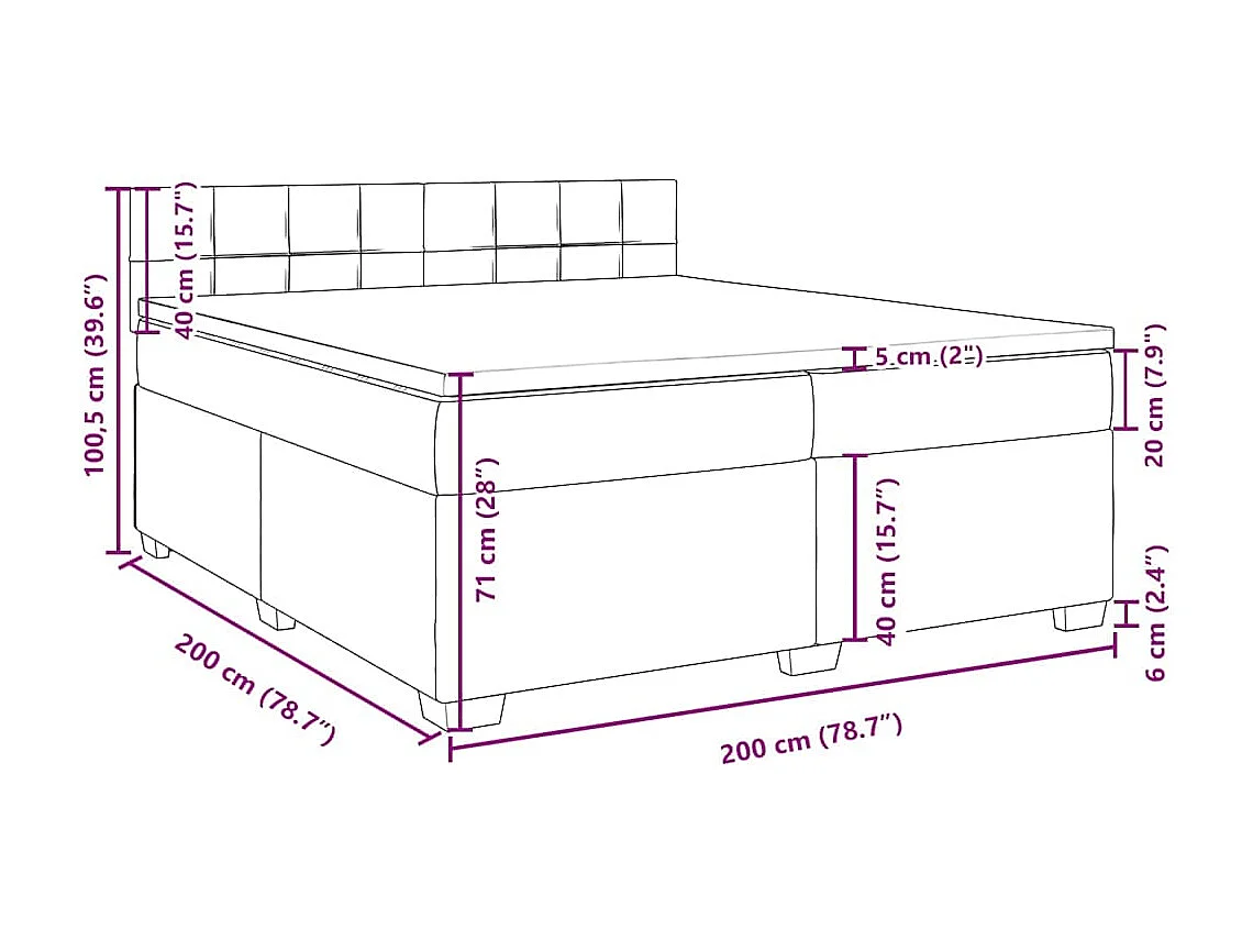 Sommier à lattes de lit et matelas Bleu 200x200 cm velours