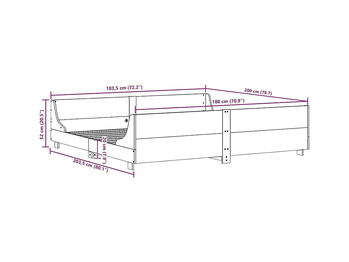 Bedframe zonder matras massief grenenhout 180x200 cm