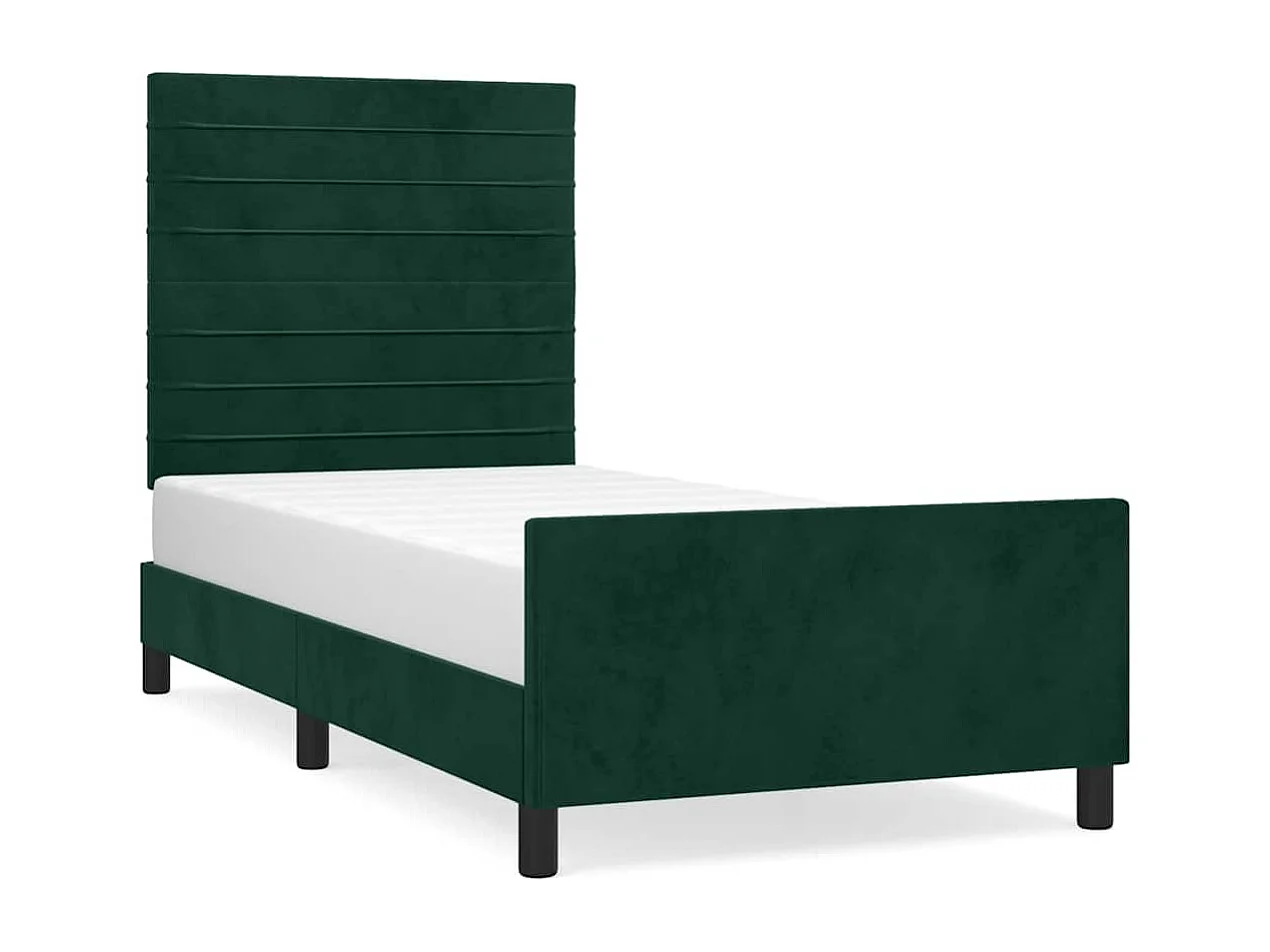 Estrutura de cama sem colchão 90x190 cm veludo verde-escuro