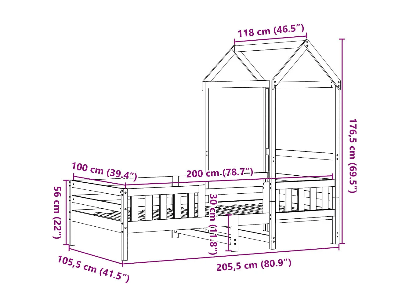 Cadre de lit avec toit sans matelas blanc 100x200 cm