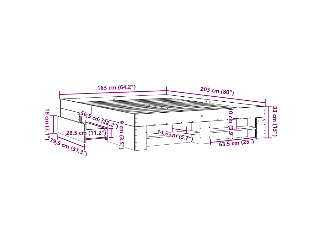 Cadre de lit sans matelas sonoma gris 160x200cm bois ingénierie