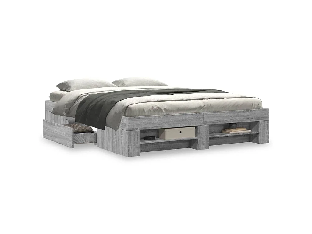 Cadre de lit sans matelas sonoma gris 160x200cm bois ingénierie