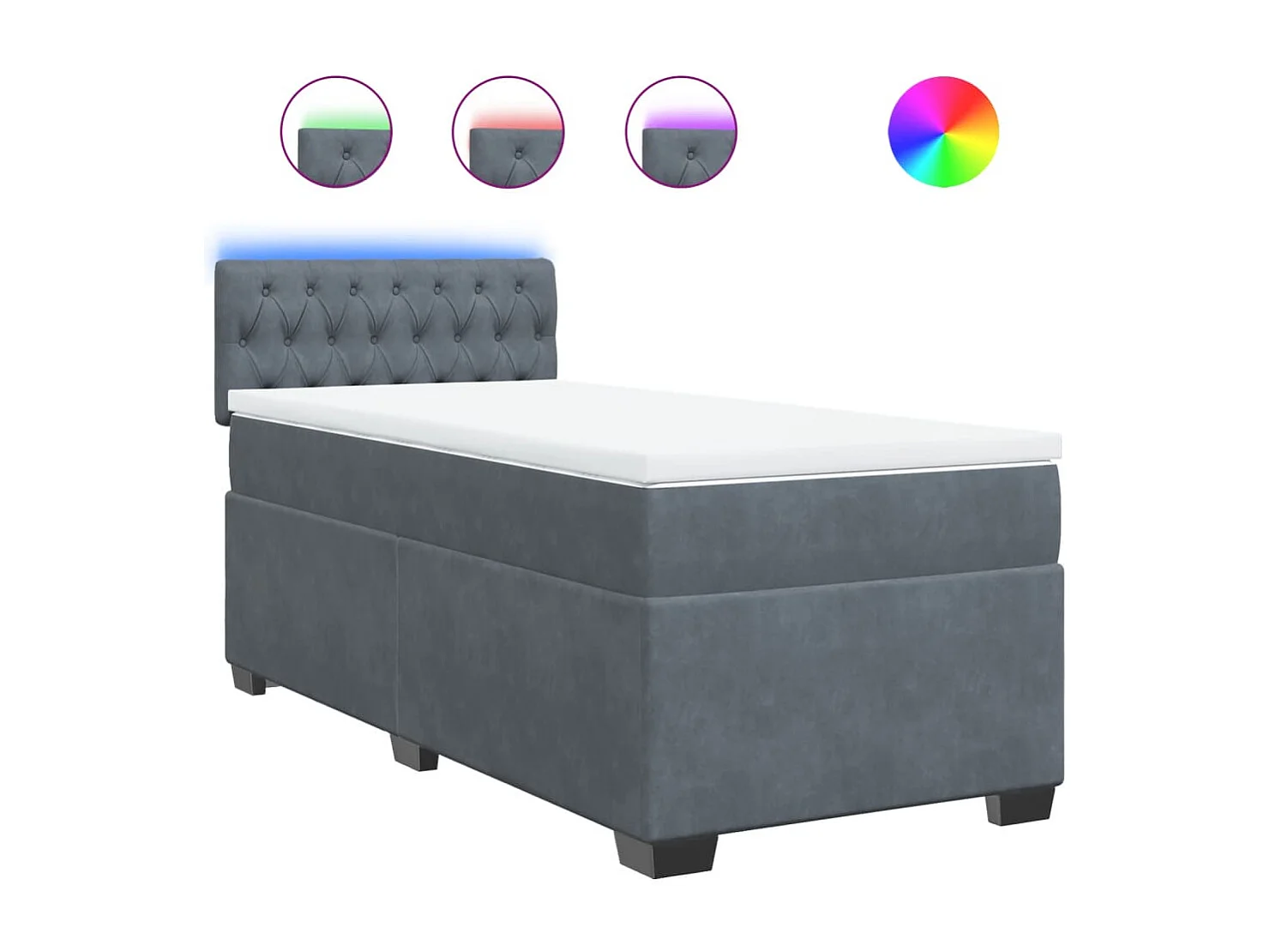 Sommier à lattes de lit et matelas Gris foncé 90x200 cm Velours