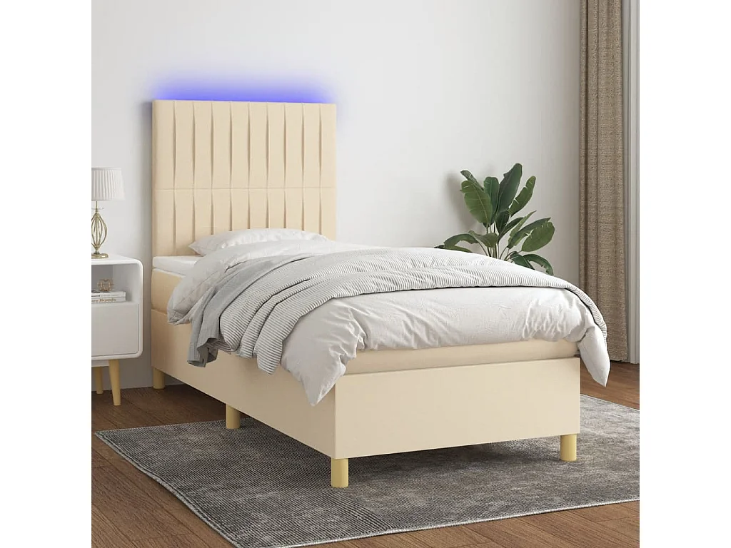Letto a Molle con Materasso e LED Crema 100x200cm in Tessuto