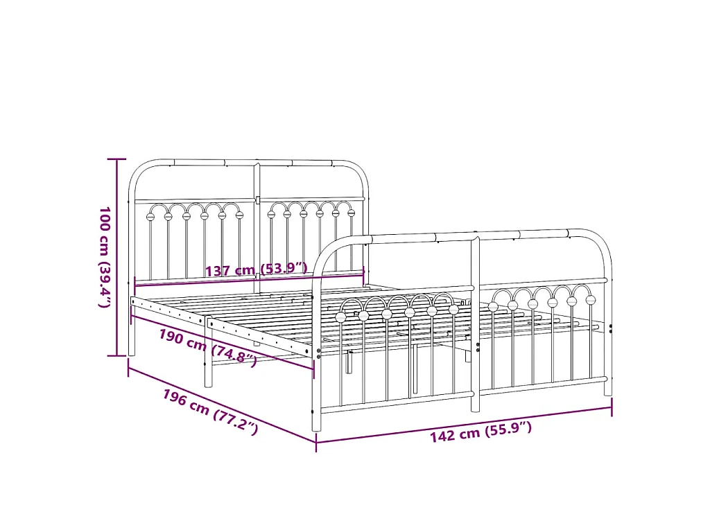 Estructura cama sin colchón con estribo metal blanco 137x190 cm