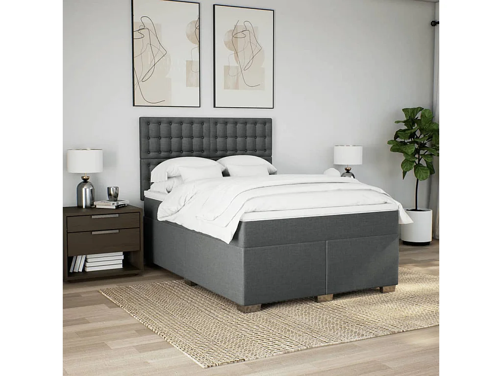 Cama box spring con colchón tela gris oscuro 140x200 cm
