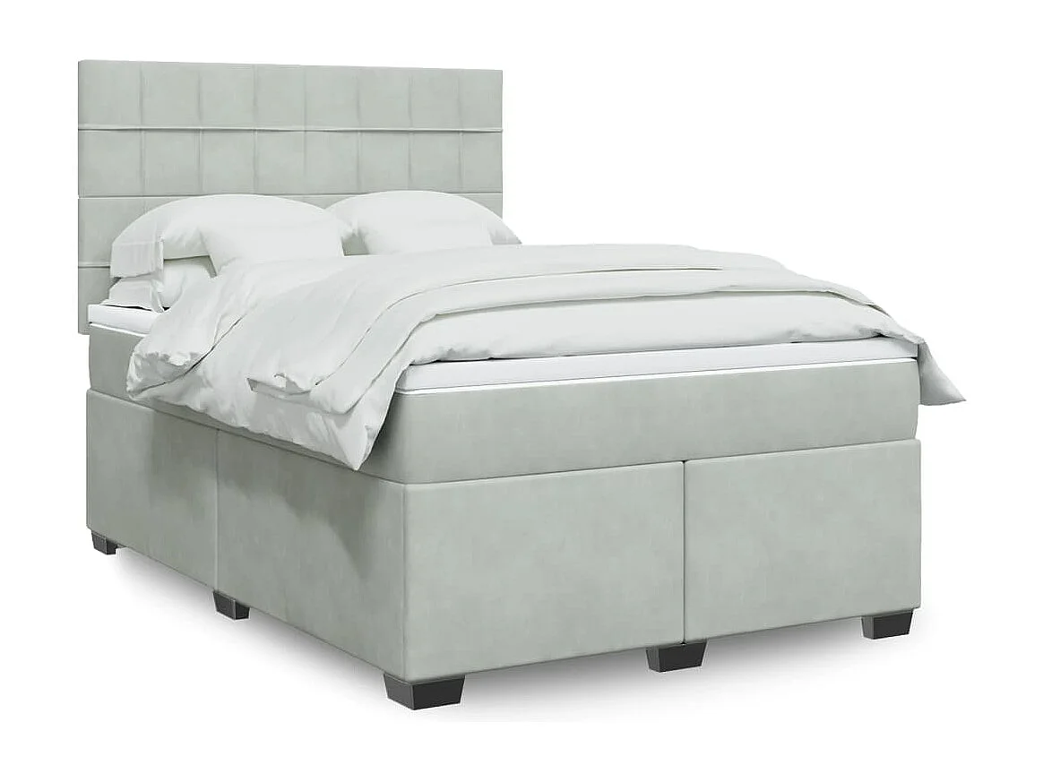 Cama box spring con colchón terciopelo gris claro 140x200 cm