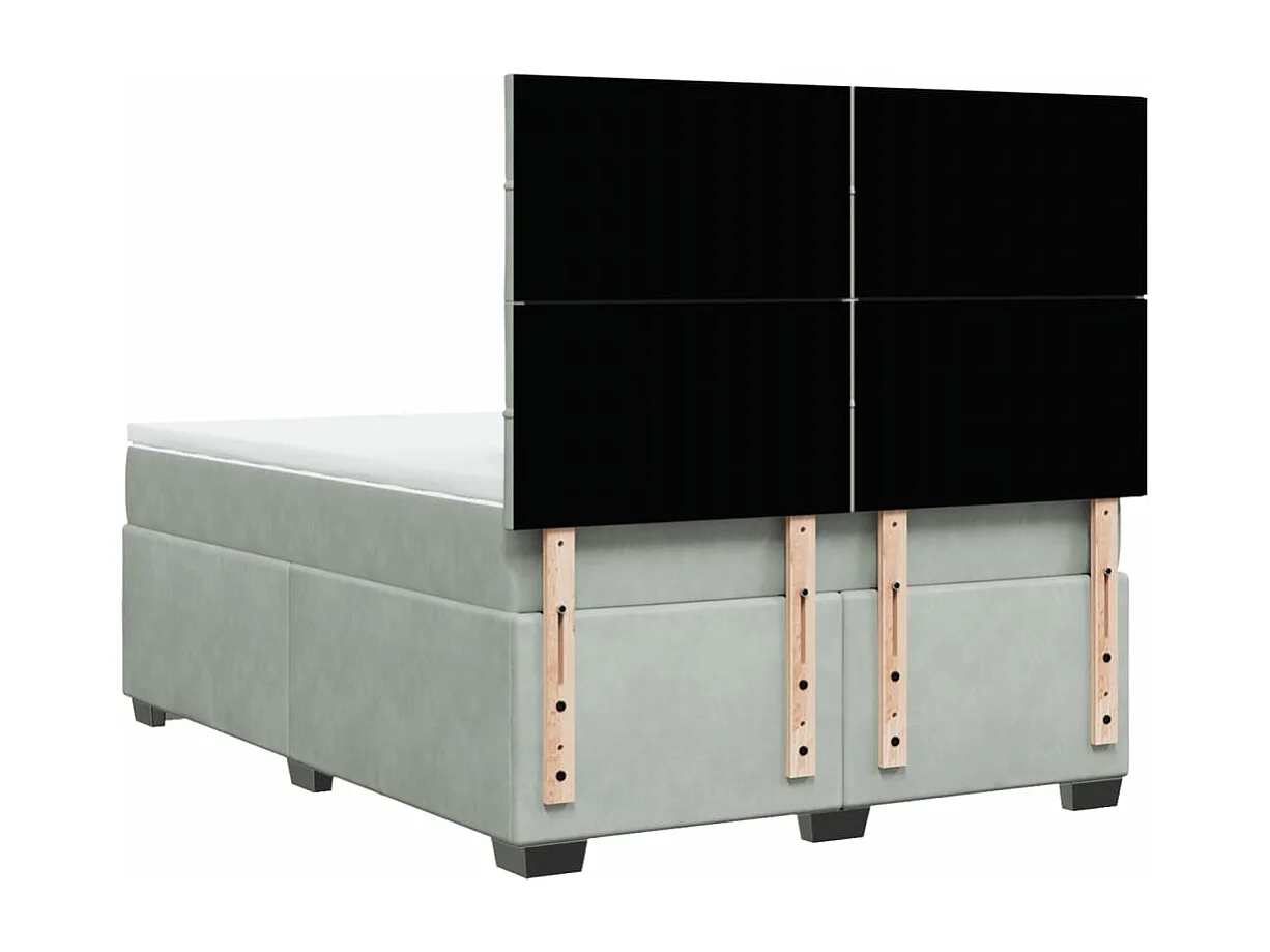 Cama box spring con colchón terciopelo gris claro 140x200 cm