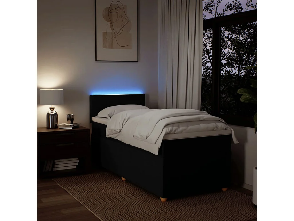 Cama box spring con colchón tela negro 90x200 cm