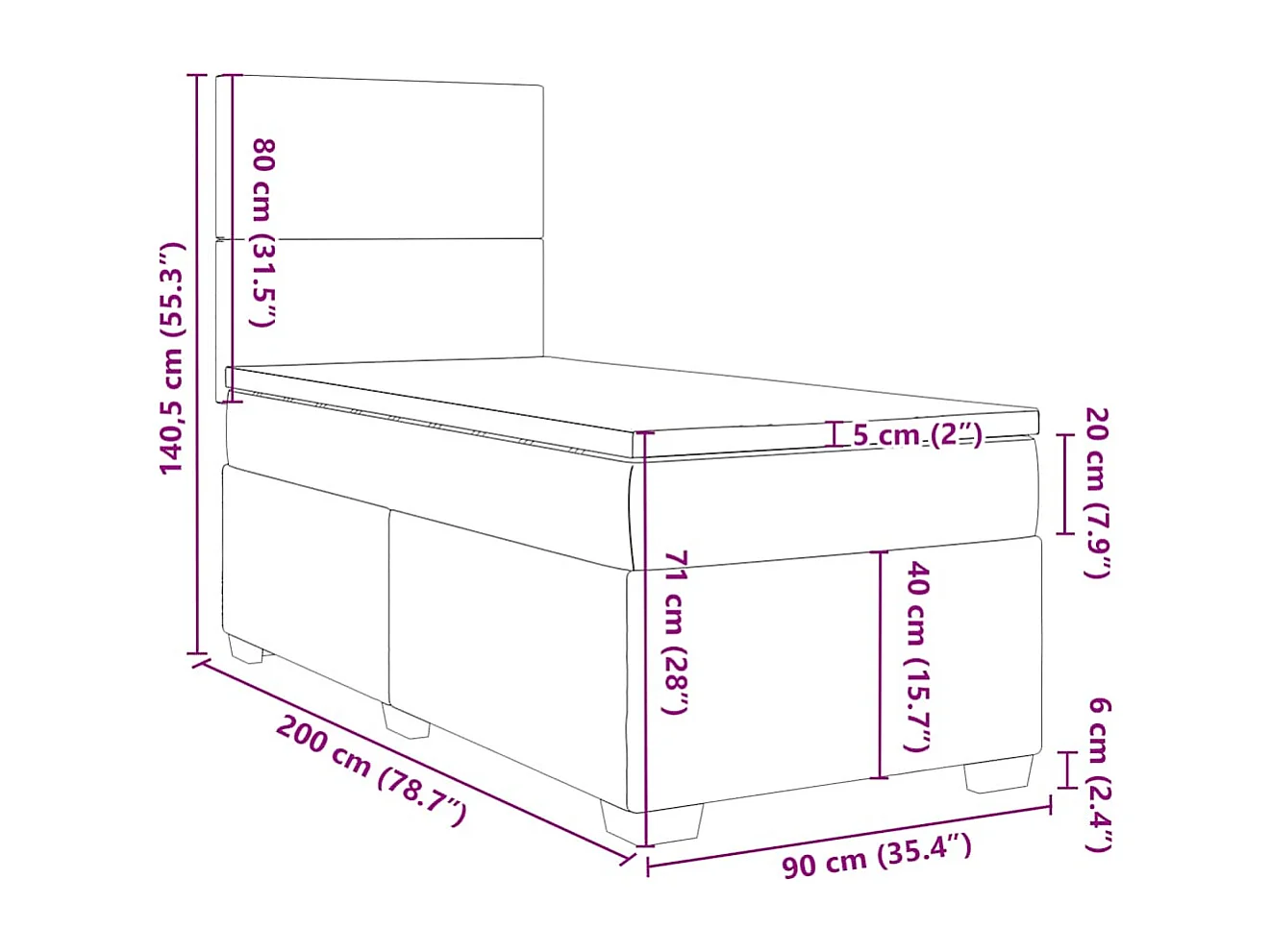 Boxspring met matras fluweel lichtgrijs 90x200 cm