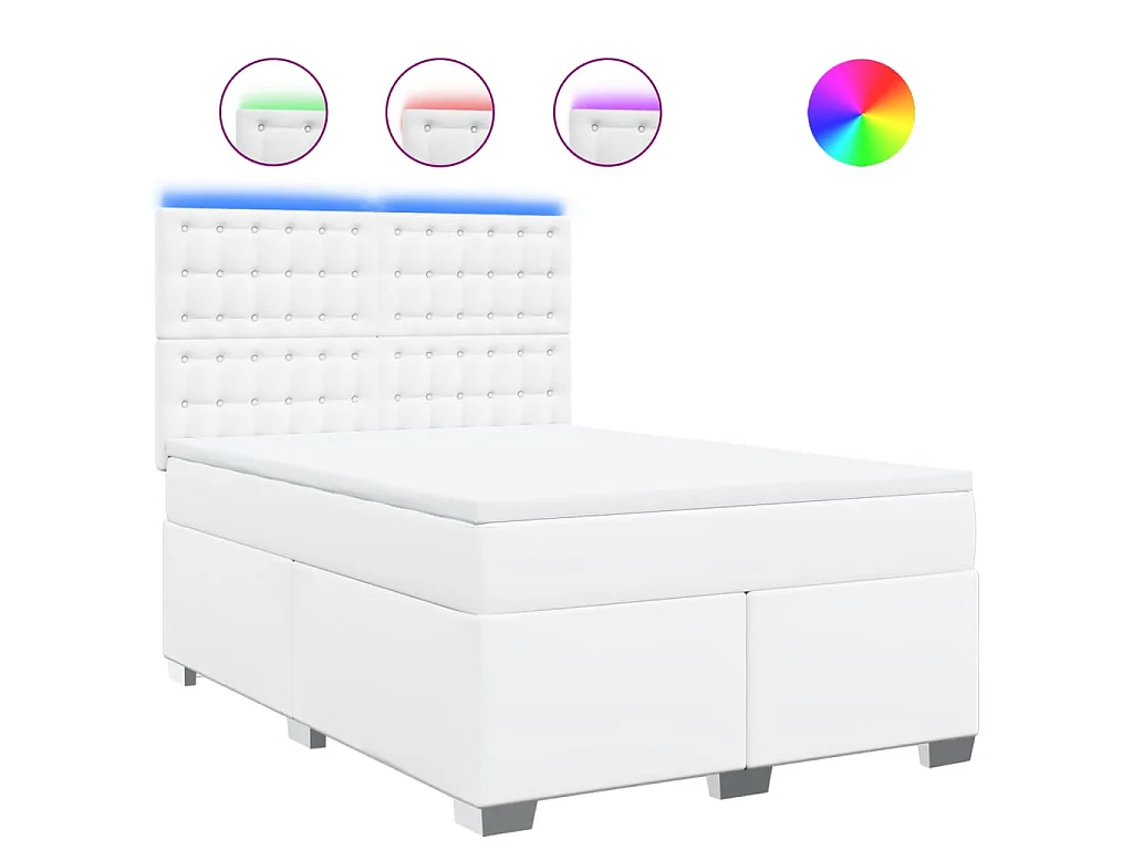 Cama box spring con colchón cuero sintético blanco 140x200cm