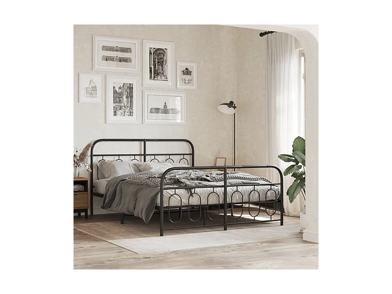 Cadre de lit métal sans matelas avec pied de lit noir 140x200cm