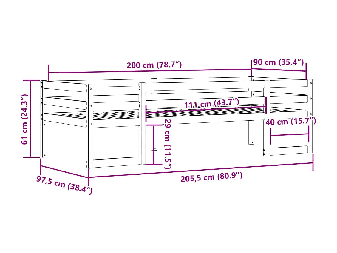 Kinderbedframe massief grenenhout 90x200 cm
