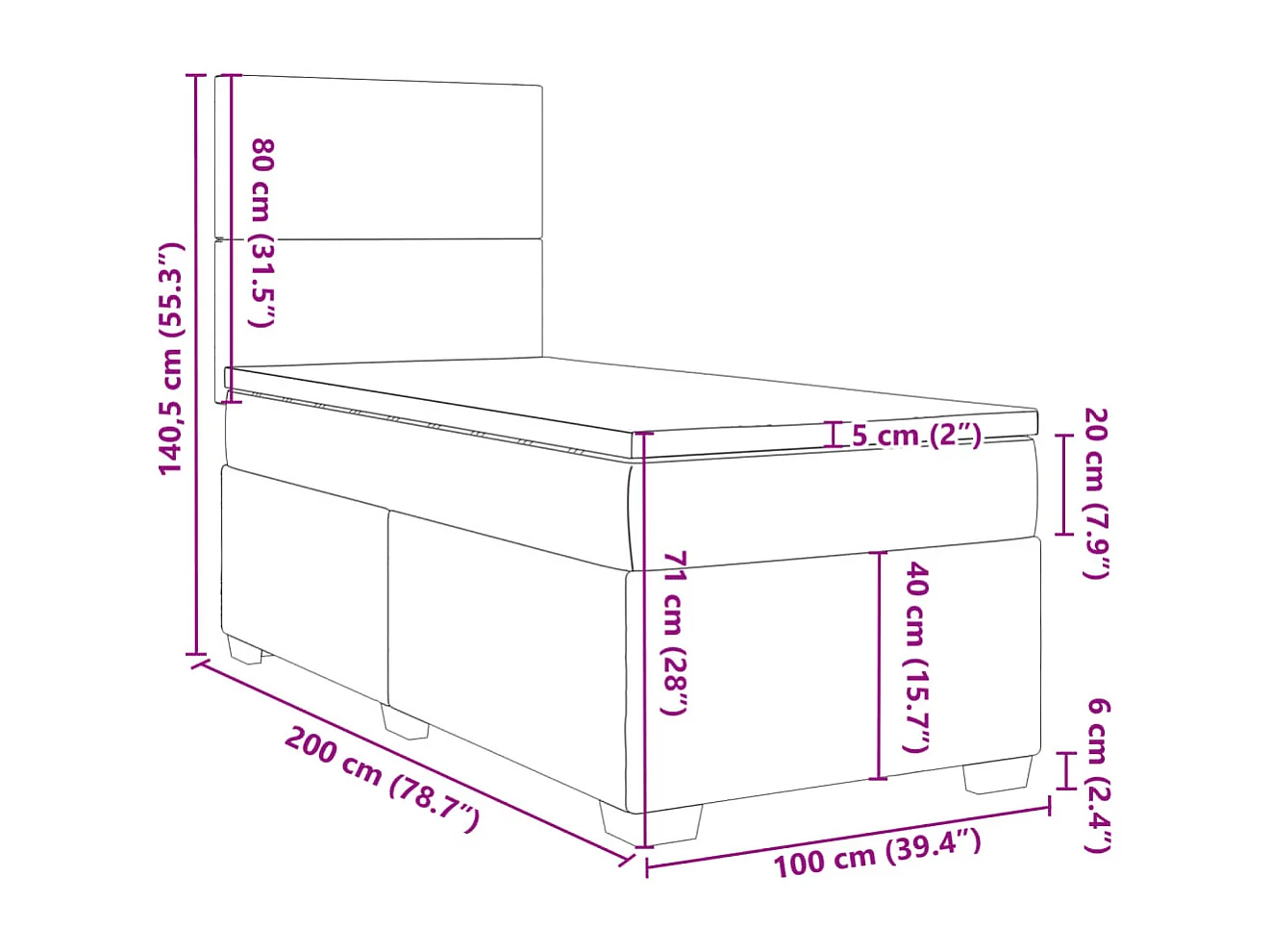 Boxspring met matras stof donkergrijs 100x200 cm