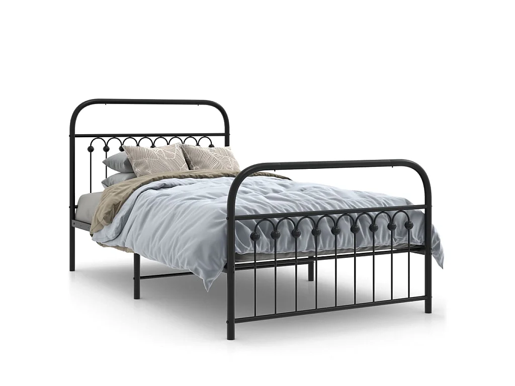 Giroletto con Testiera e Pediera Metallo Nero 100x190 cm