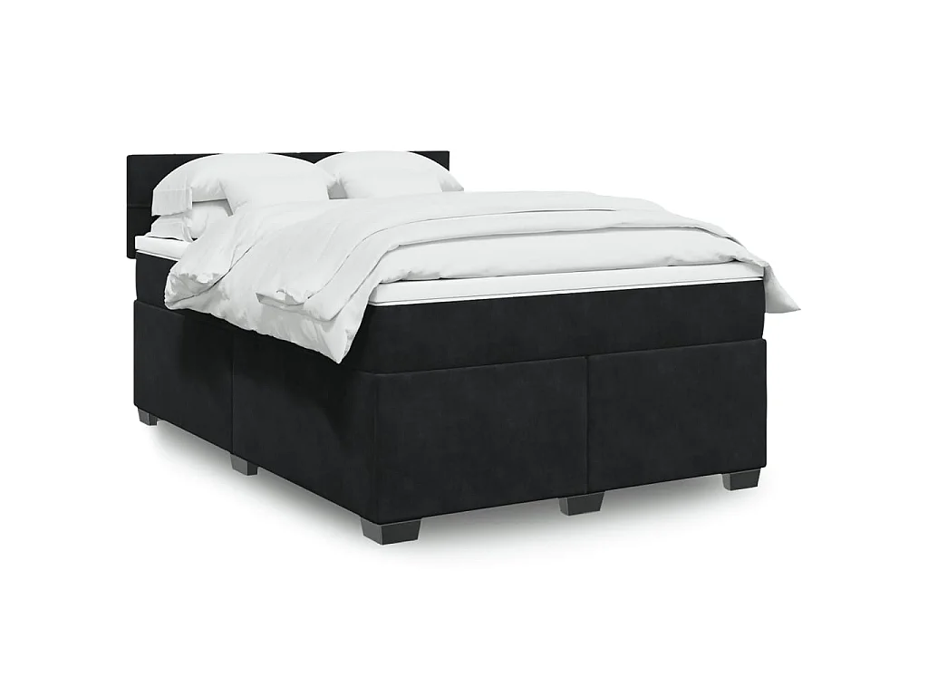 Sommier à lattes de lit avec matelas Noir 140x190 cm Velours