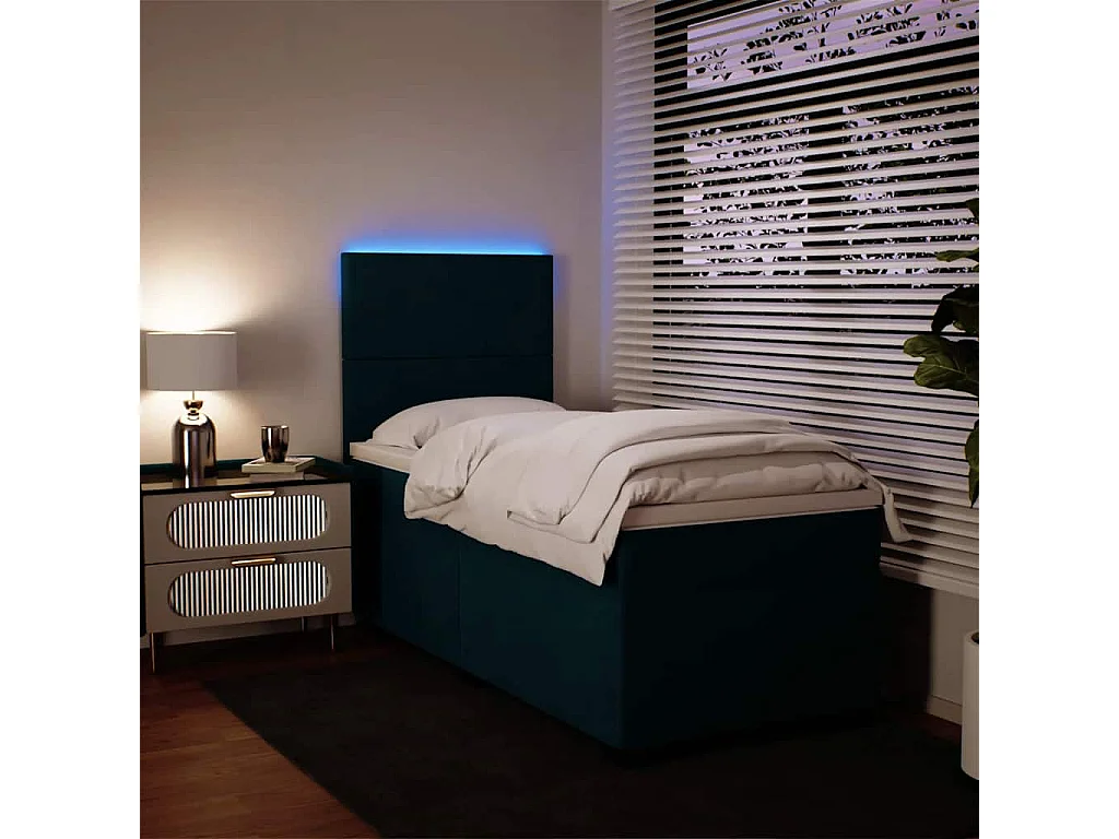 Cama boxspring com colchão 90x190 cm veludo azul