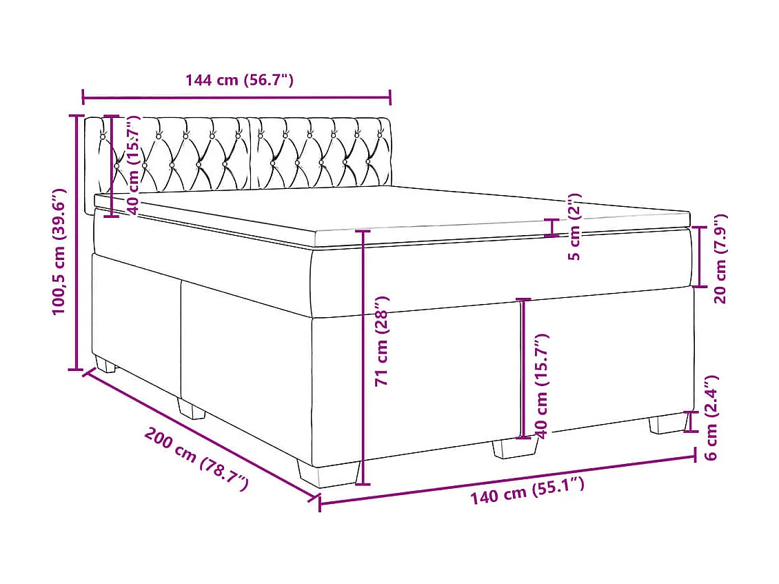 Cama box spring con colchón terciopelo verde oscuro 140x200 cm
