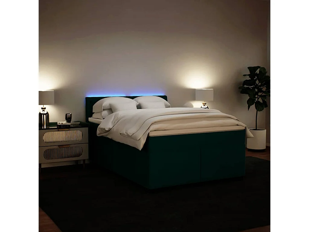 Cama box spring con colchón terciopelo verde oscuro 140x200 cm