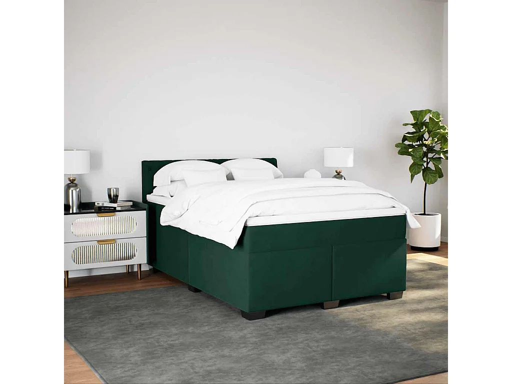 Cama box spring con colchón terciopelo verde oscuro 140x200 cm