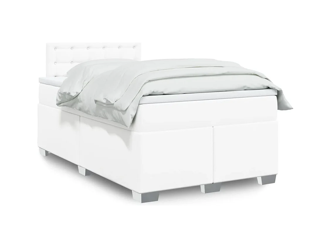 Cama box spring con colchón cuero sintético blanco 120x200 cm