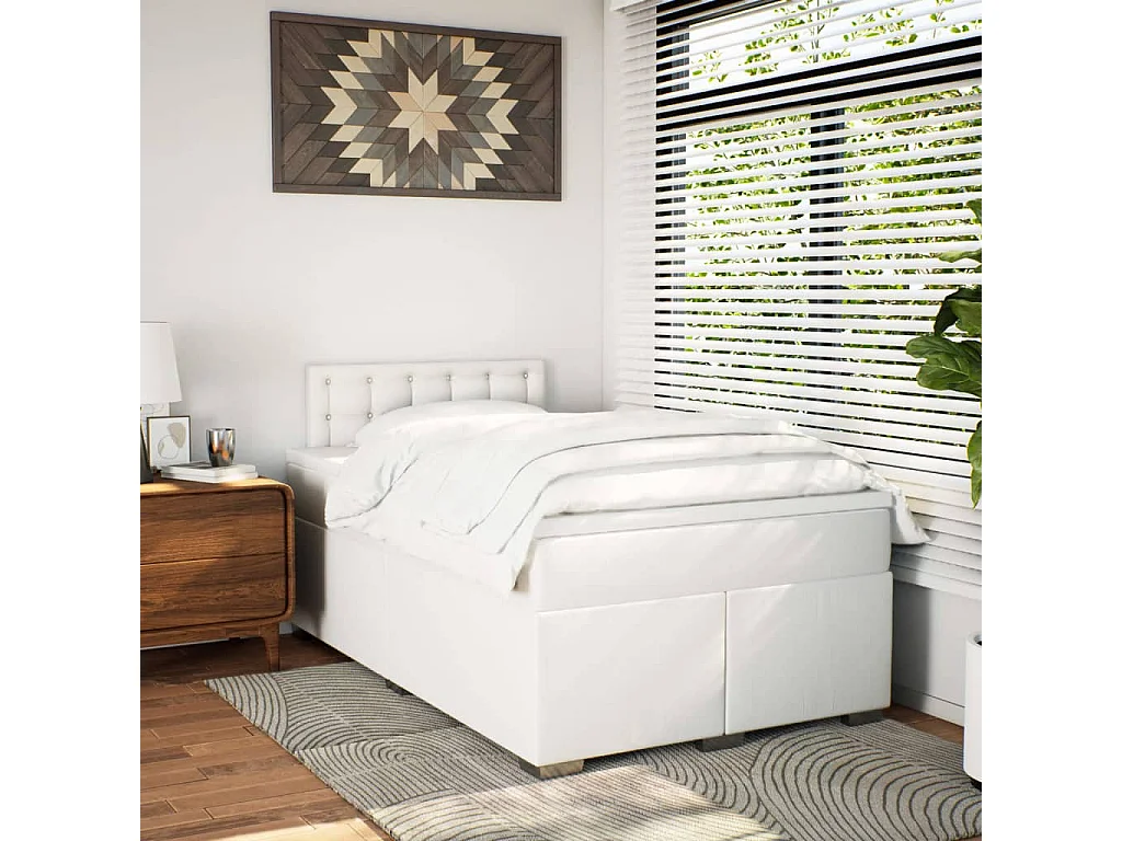 Sommier à lattes de lit avec matelas Blanc 120x200cm Similicuir
