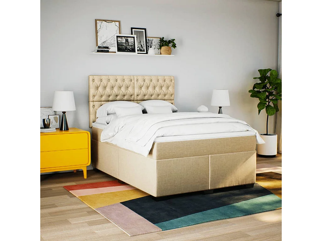 Boxspringbett mit Matratze Creme 140x200 cm Stoff