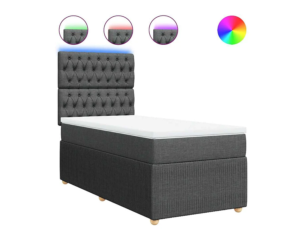 Sommier à lattes de lit et matelas Gris foncé 90x190 cm Tissu