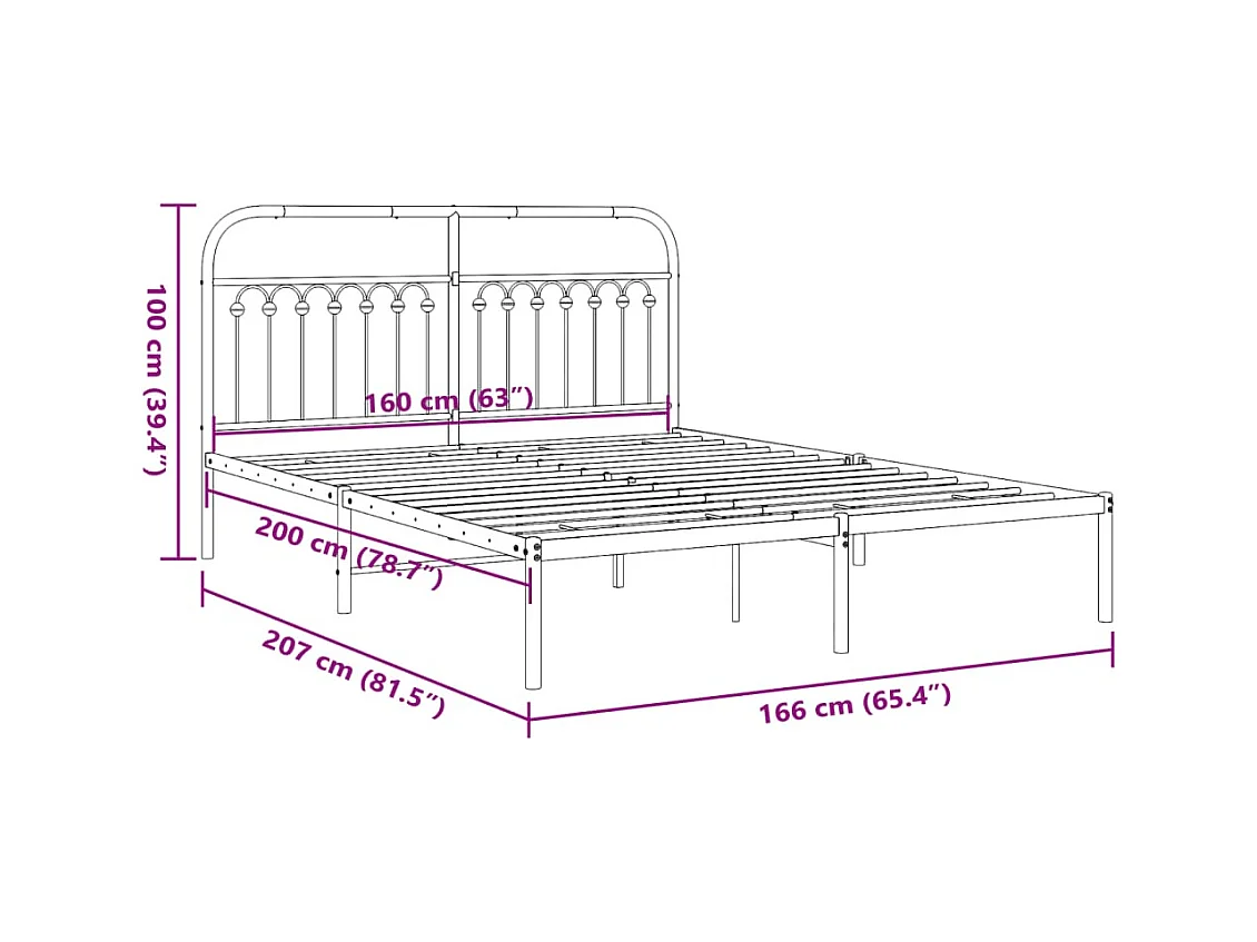 Giroletto con Testiera in Metallo Nero 160x200 cm