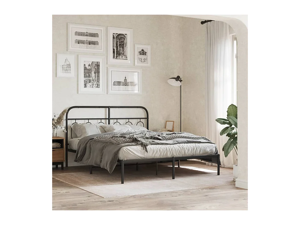 Cadre de lit métal sans matelas avec tête de lit noir 135x190cm