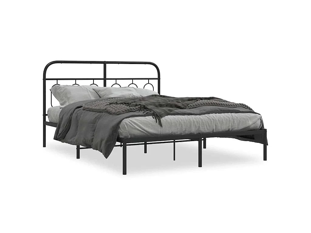Cadre de lit métal sans matelas avec tête de lit noir 135x190cm