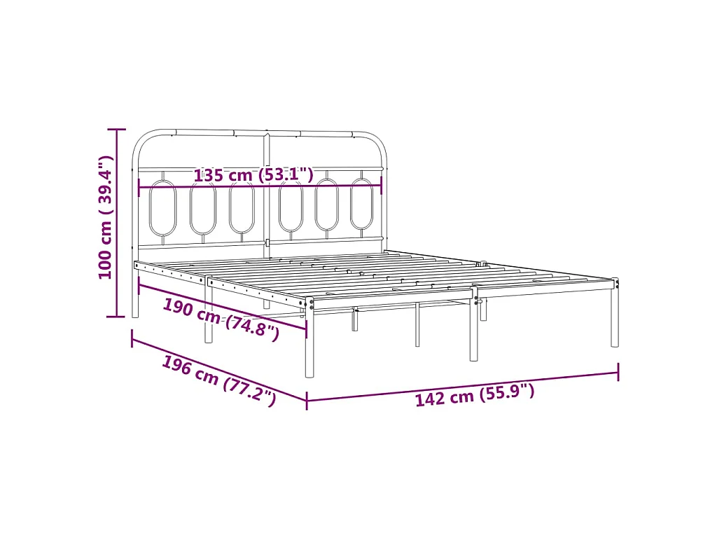 Cadre de lit métal sans matelas avec tête de lit noir 135x190cm