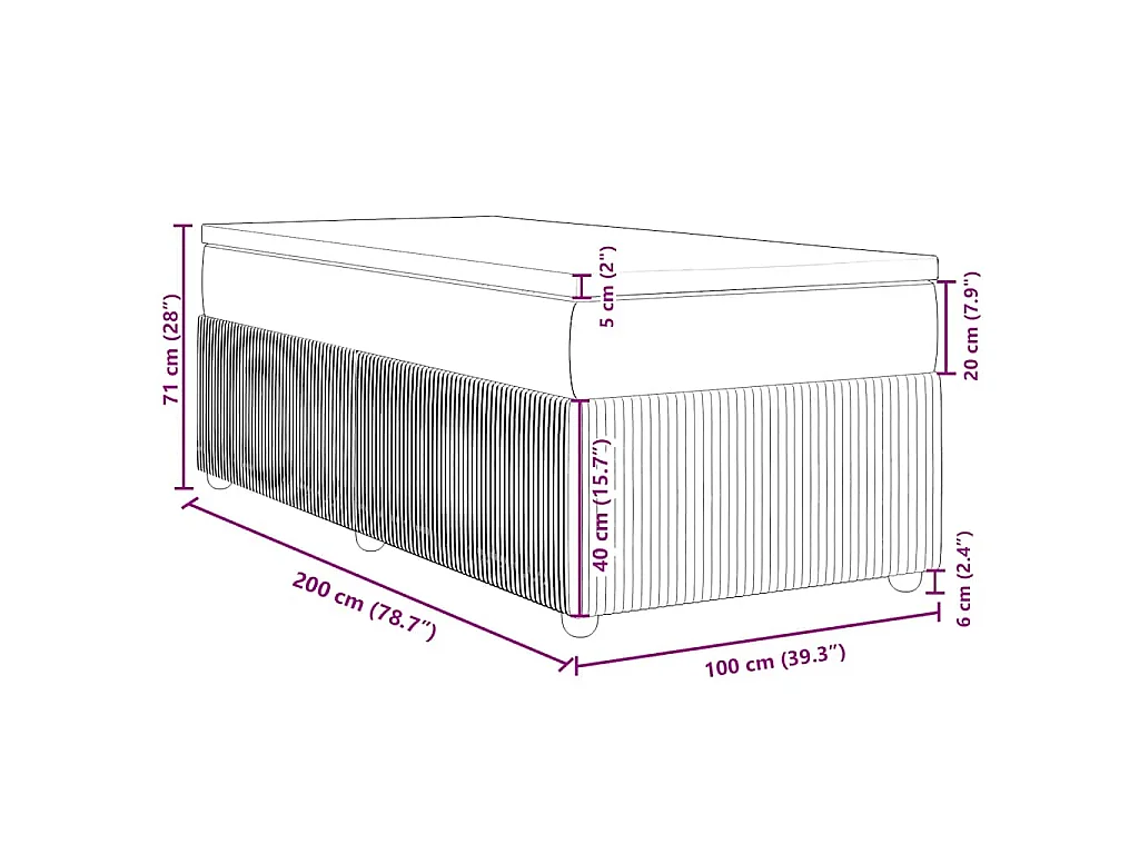 Cama box spring con colchón terciopelo gris oscuro 100x200 cm
