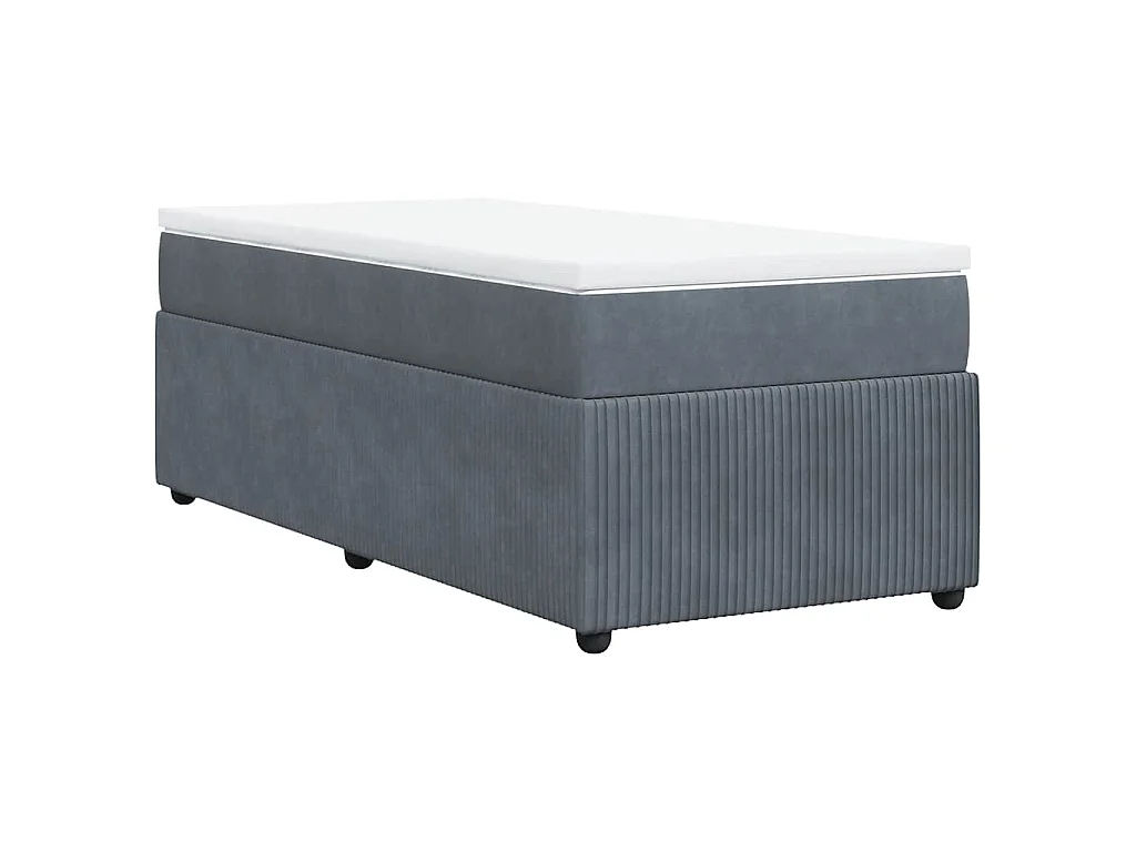 Cama box spring con colchón terciopelo gris oscuro 100x200 cm