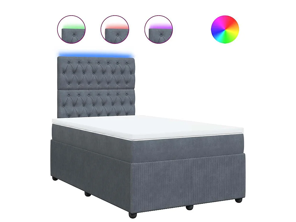 Cama boxspring com colchão 120x190 cm veludo cinzento-escuro