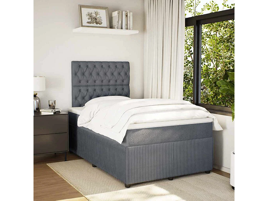 Cama boxspring com colchão 120x190 cm veludo cinzento-escuro