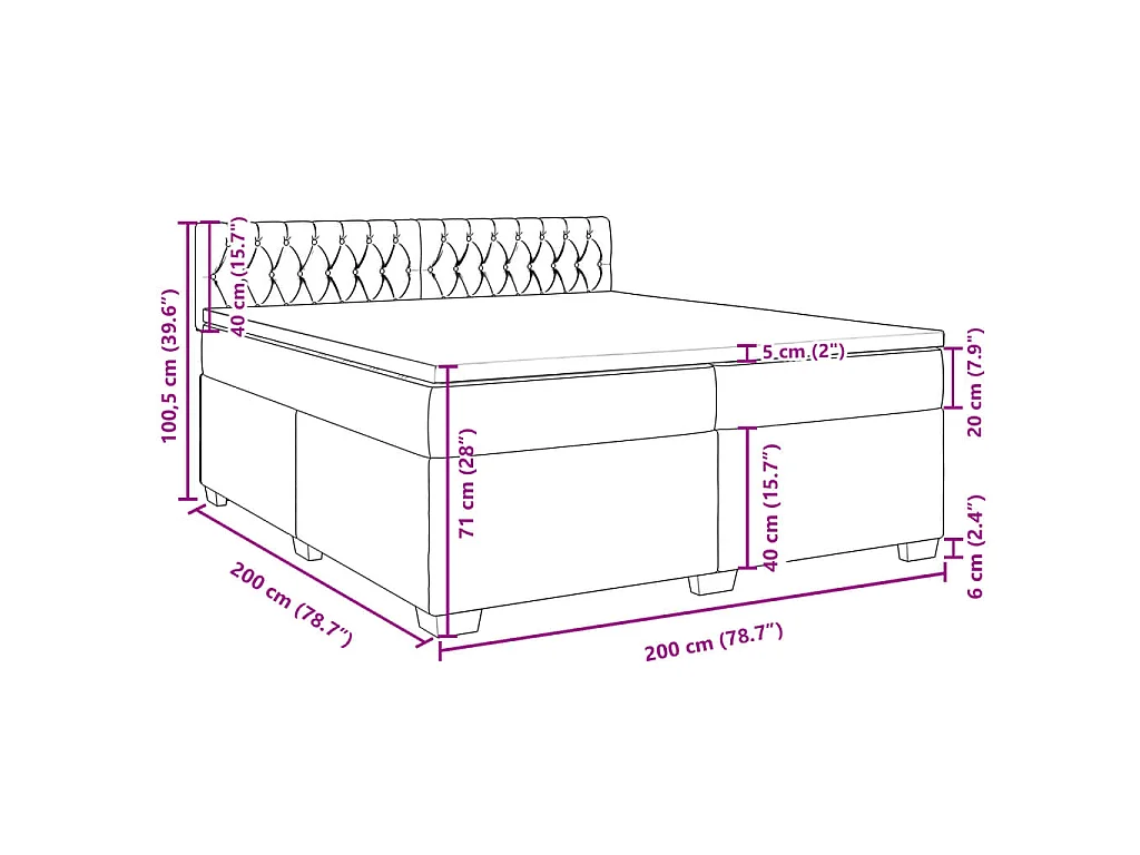 Cama box spring con colchón tela marrón oscuro 200x200 cm