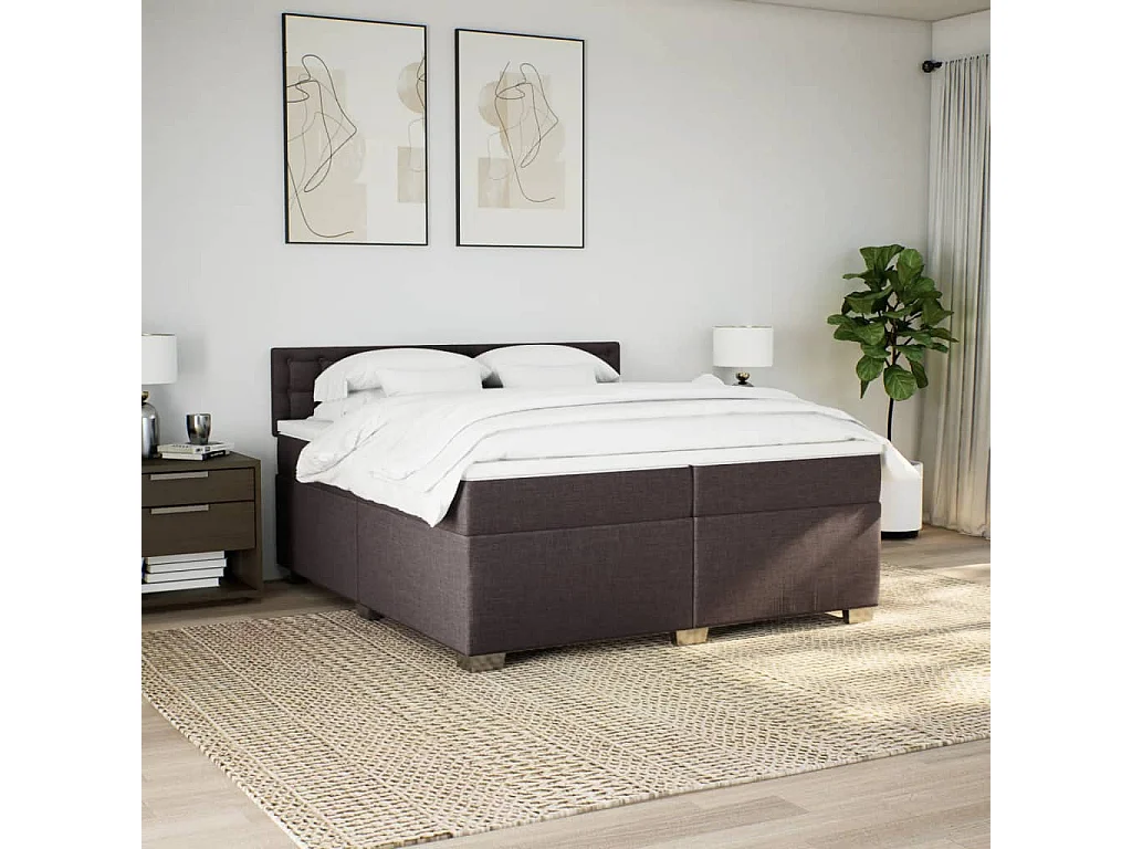 Cama box spring con colchón tela marrón oscuro 200x200 cm