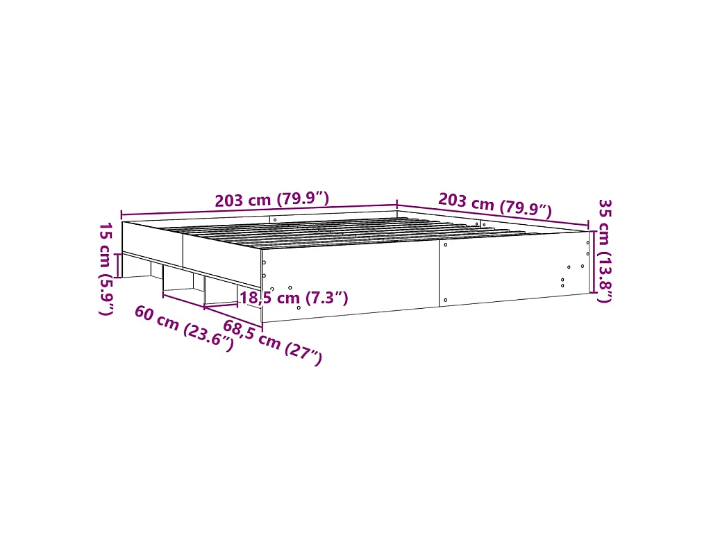 Bedframe bewerkt hout grijs sonoma eikenkleurig 200x200 cm